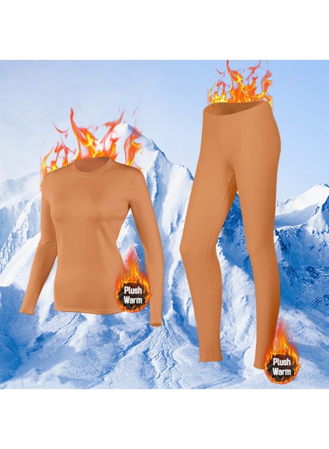 طقم ملابس داخلية نسائية حرارية، يتكون من قميص طويل الأكمام مبطن بالفليس وسروال مطابق. يتضمن طقم بيجامة مبطن بالصوف، مناسب للارتداء اليومي والأنشطة الخارجية مثل الجري والعمل والتزلج والمشي لمسافات طويلة والمشي. - Image 4